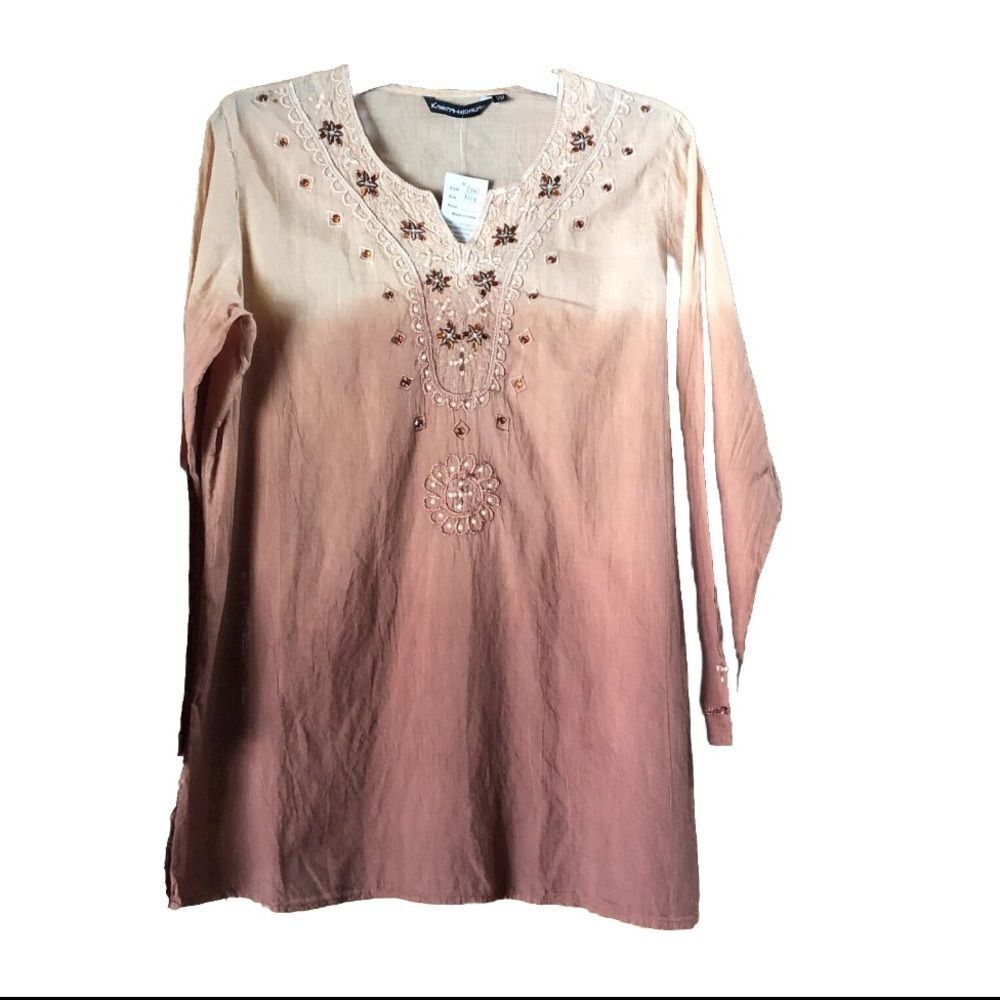 NWT Karma Highway V-Neck Bead Embellished Ombre Top Tunic - Free Size
